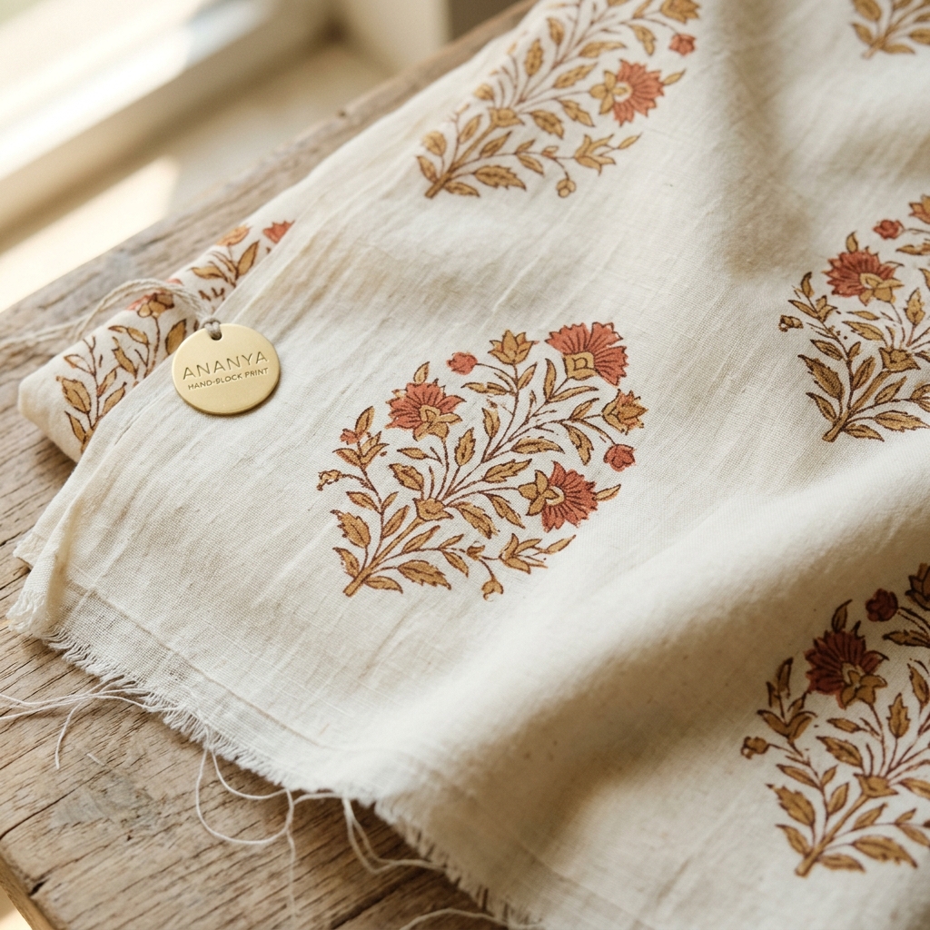 Artisan hand-block printing on premium mul cotton fabric